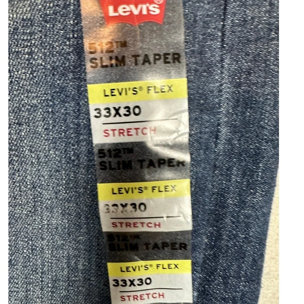 NEW Levis Flex 512 Jeans Mens 33X30 Blue Slim Taper Distressed Stretch Denim